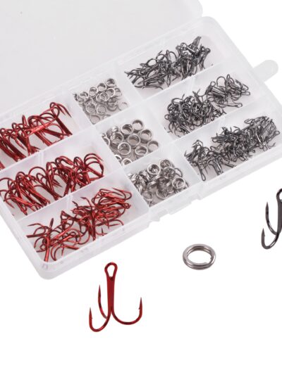 190Pcs/Box Treble Hooks Split Rings Kit High Carbon Steel