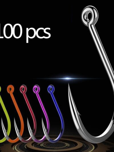 100 pcs 2#-22# Barbed Fish Hook with Ring Circle