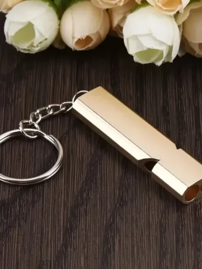 1 Piece Gold Survival Whistle Keychain with Double Hole Design, Suitable for Camping and Emergency Rescue, Perfect Gift Choice
