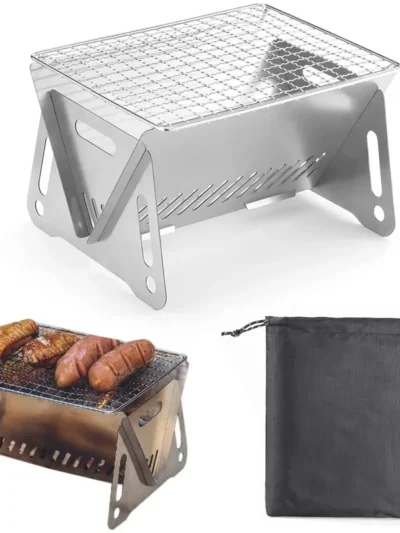 1 set Backpacking Stove Folding Stainless Steel Charcoal Grill BBQ Wood Burning Camp Stove Hiking Picnic Garden Backyard Cooking