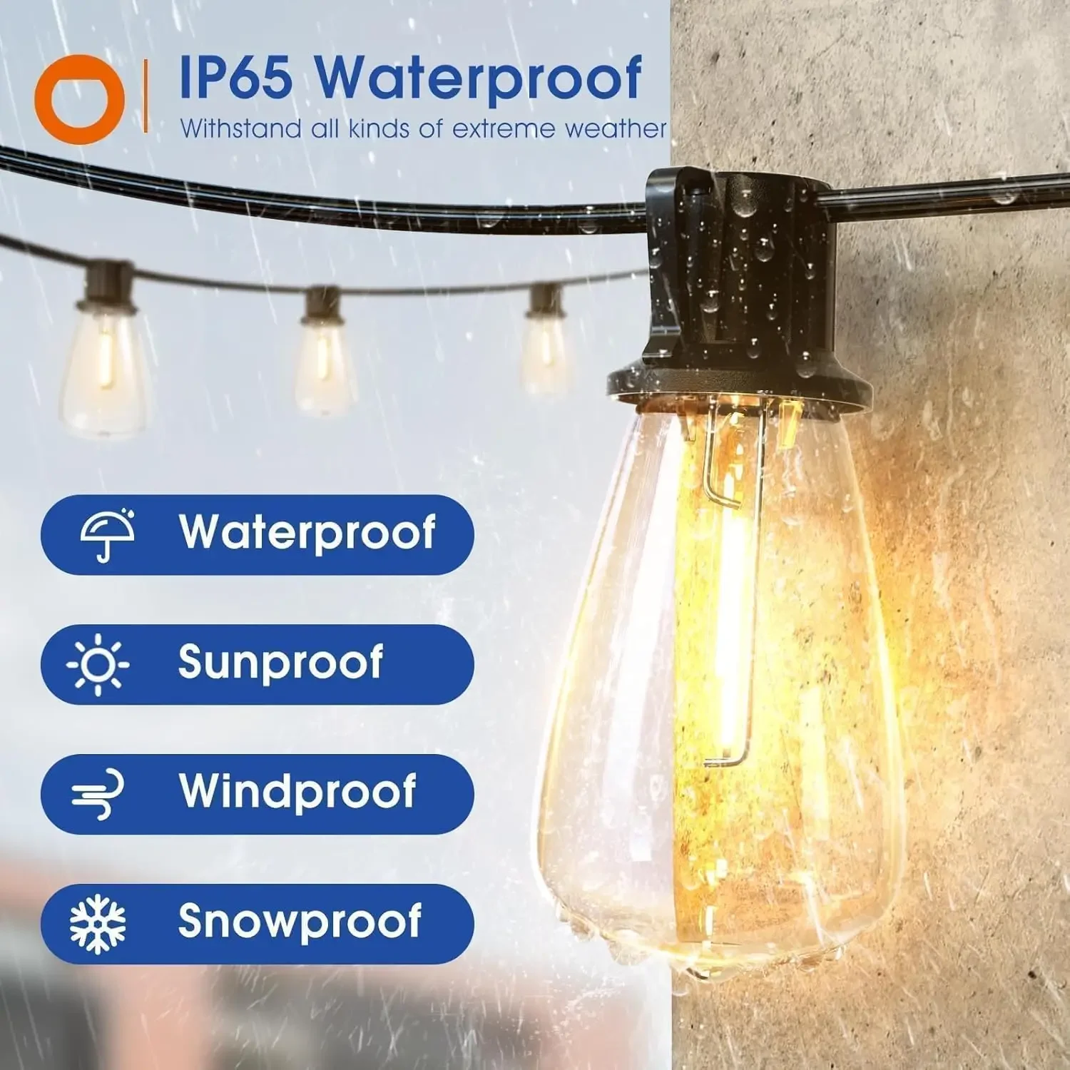 150FT LED Outdoor String Lights Waterproof Patio Lights Shatterproof ST38 Replaceable Bulbs Dimmable Outside Hanging Lights - Image 3