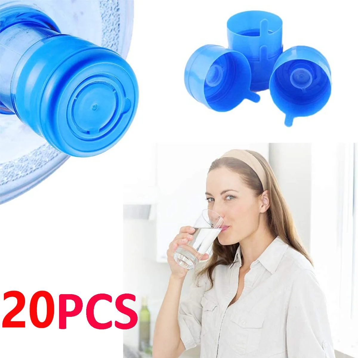 20Pc 55mm Water Bottle Snap Cap Cover Reusable Water Jug Cap Cover Replacement 3-5 Gallon Non-Spill Anti Splash Peel Lid Stopper - Image 6