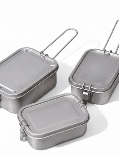 Titanium Lunch Box with Lid and Folding Handle Leak Proof Lightweight Outdoor Camping for Backpacking Hiking Picnic Travel