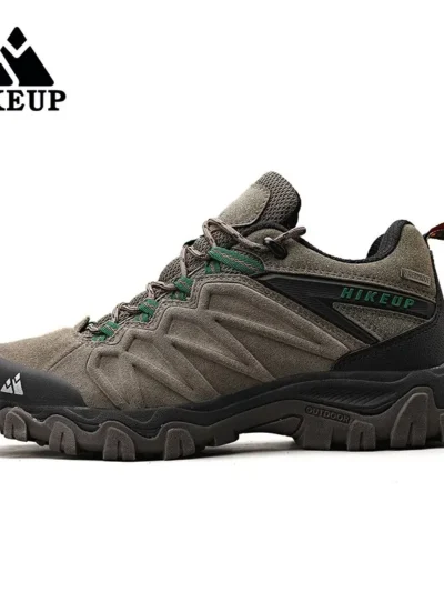 HIKEUP High Quality Leather Hiking Shoes Durable Outdoor Sport Men Trekking Leather Shoes Lace-Up Climbing Hunting Sneakers