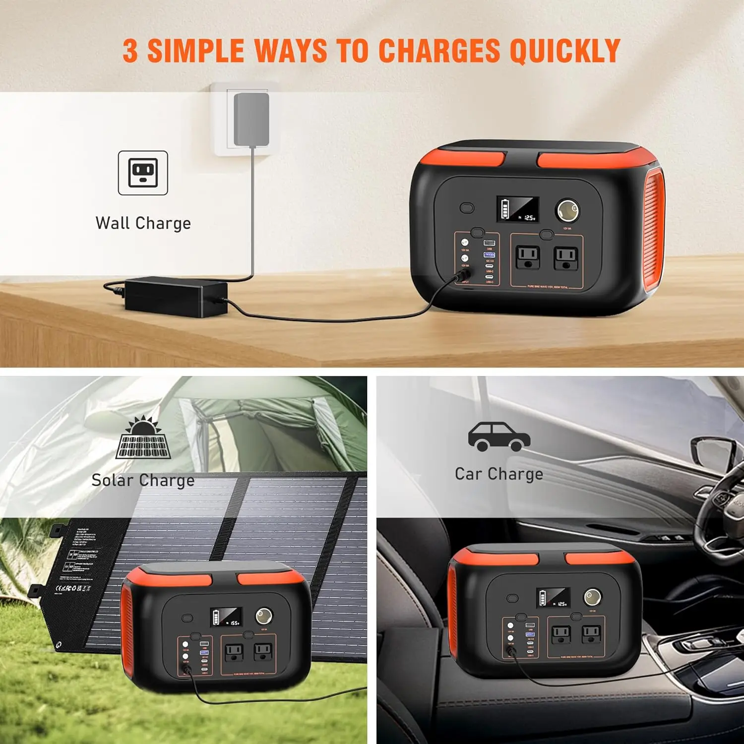 600W/300W/200W/120W Portable Power Station,110V AC Outlets Solar Generator Storage Energy Power Bank For Camping Travel RV Home - Image 4