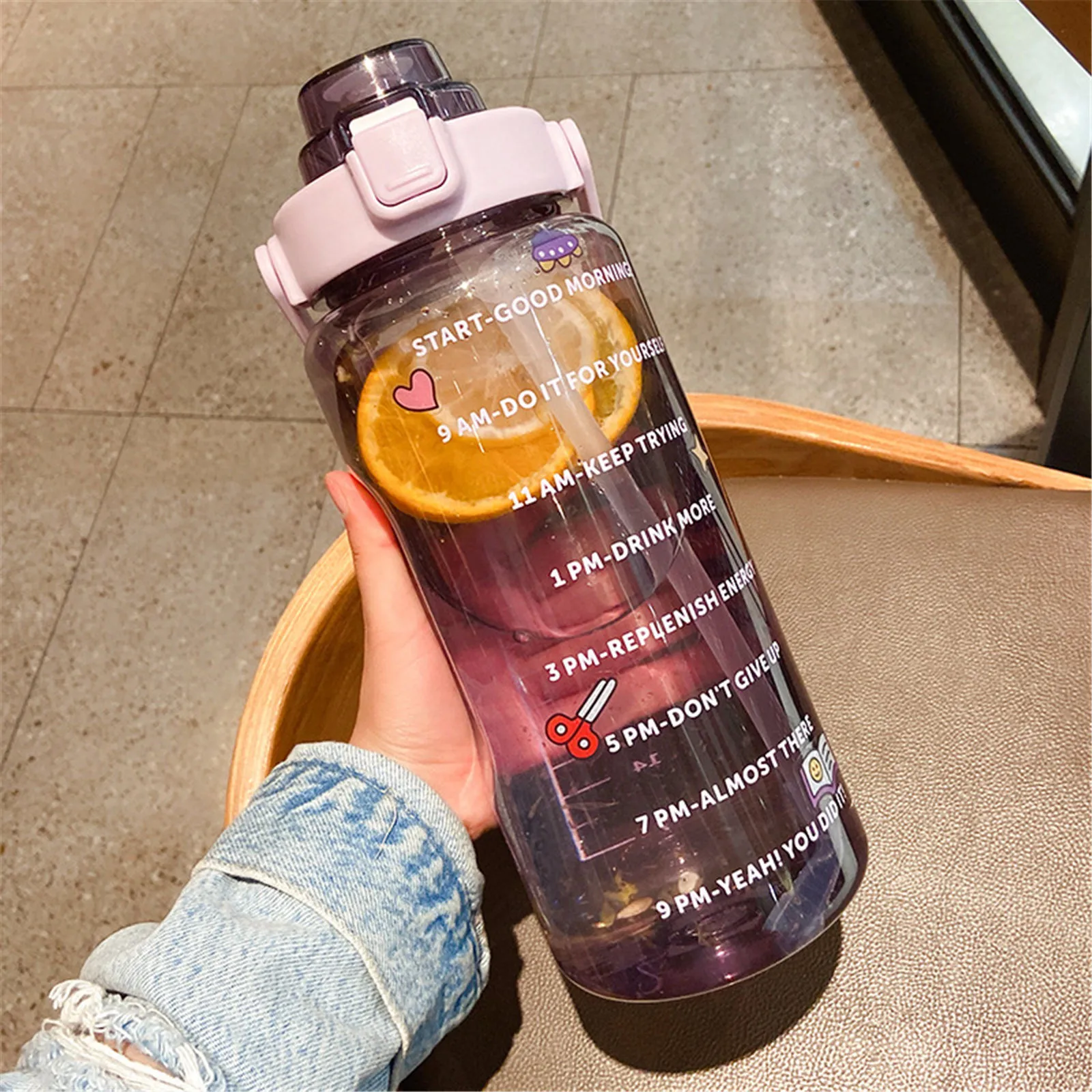 2000ml Large Capacity Sports Water Bottle Portable Water Bottle For Outdoor Commuting Includes Stickers Straw Leak-Proof Design - Image 9