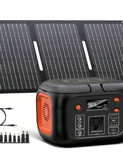 150W Portable Power Station with 30W Solar Panel,110V AC Outlets Solar Generator Power Bank For Camping Travel RV Home Emergency