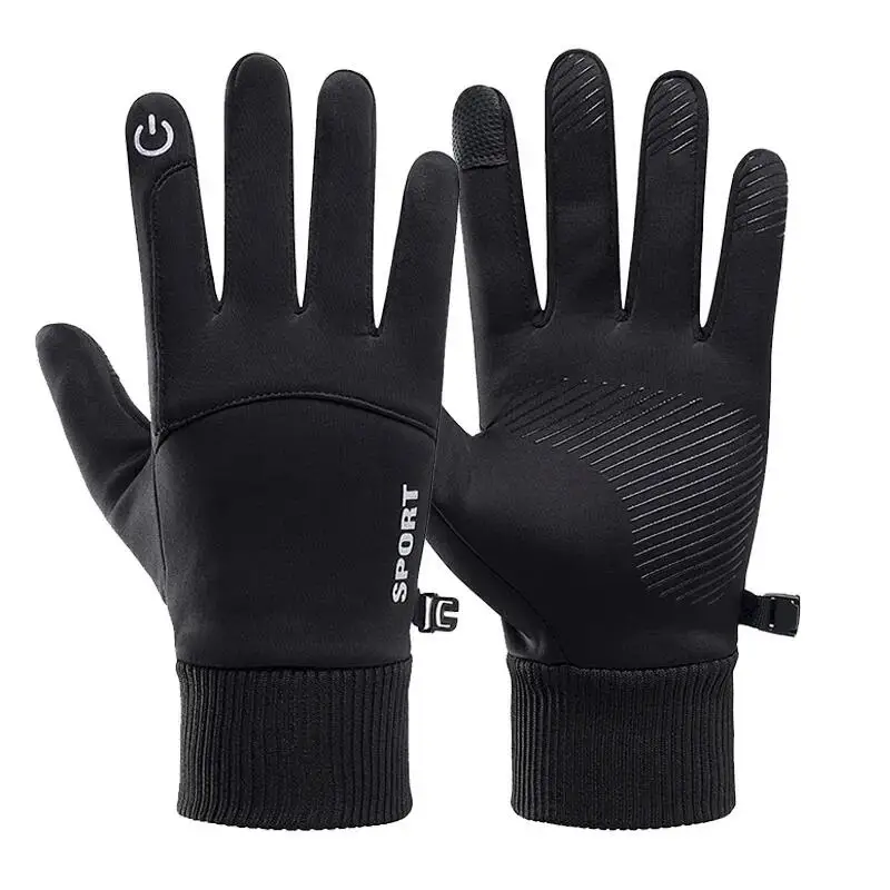Black Winter Warm Full Fingers Waterproof Cycling Outdoor Sports Running Motorcycle Ski Touch Screen Fleece Gloves Snow Gloves - Image 7