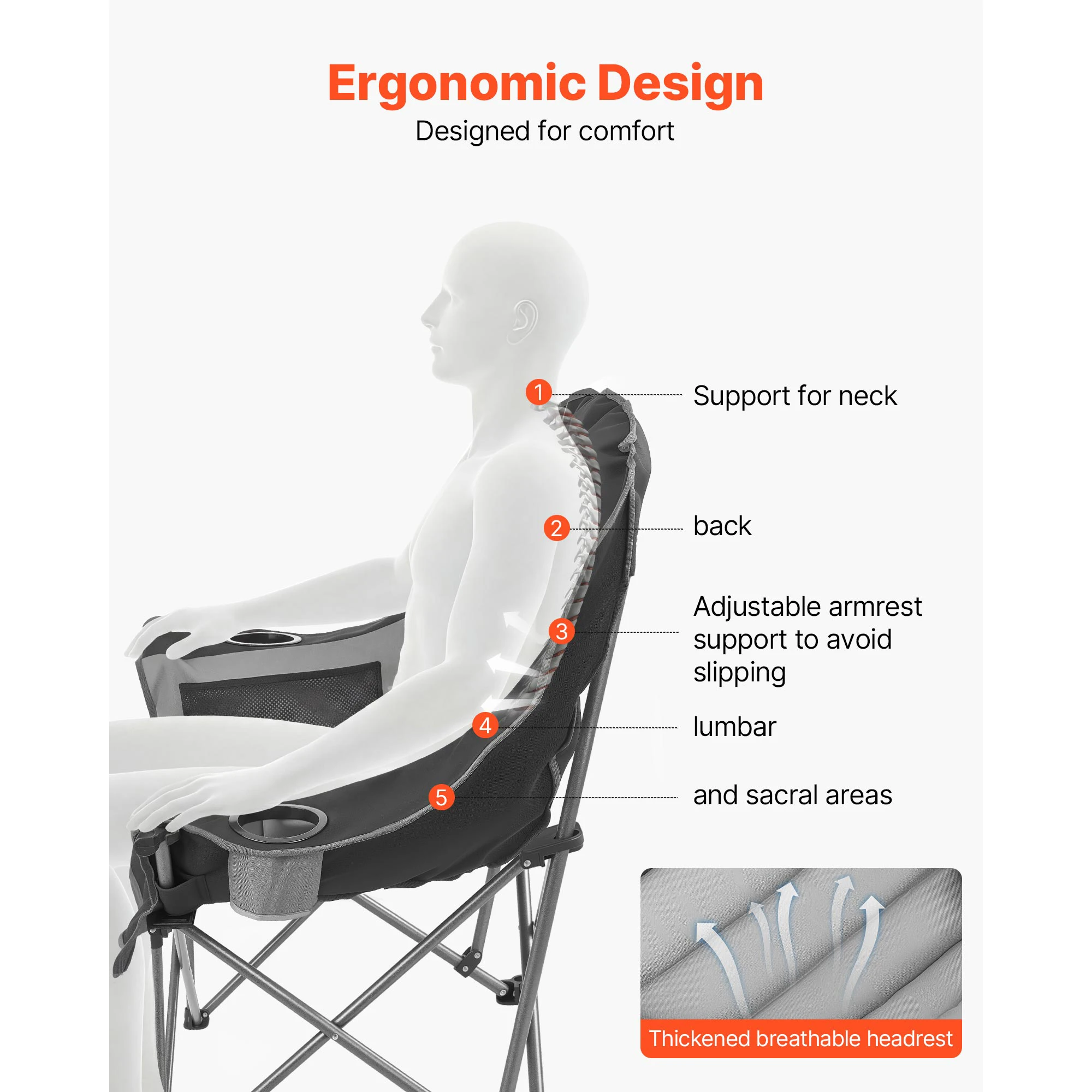 SucceBuy Oversized Camping Chairs 450lbs Heavy Duty Support Portable Padded Folding Camp Chairs w/Carry Bag for Camping Fishing - Image 2