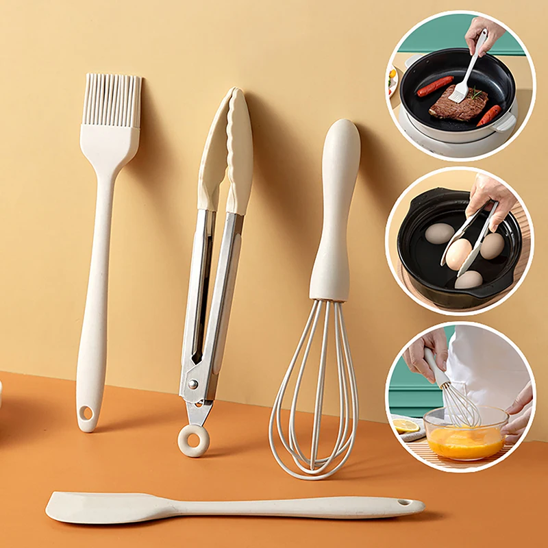 1/4Pieces Household Food Grade Silicone Mini Baking Scraper Oil Brush Egg Beater Food Clip Baking Tool Set Outdoor Tableware