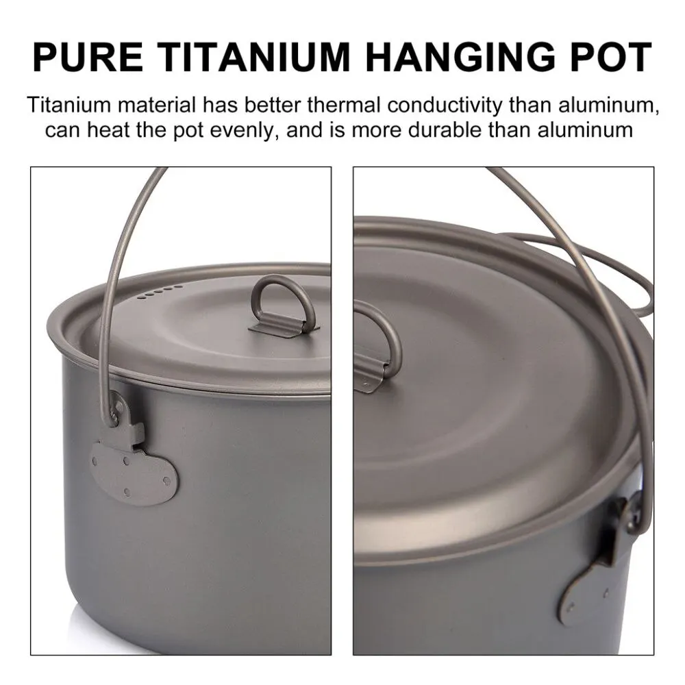 Widesea Camping Tableware Titanium Cookware Set Tourism Cauldron Outdoor Cooking Pot Frying Pan Picnic Kitchen Hiking Trekking - Image 4