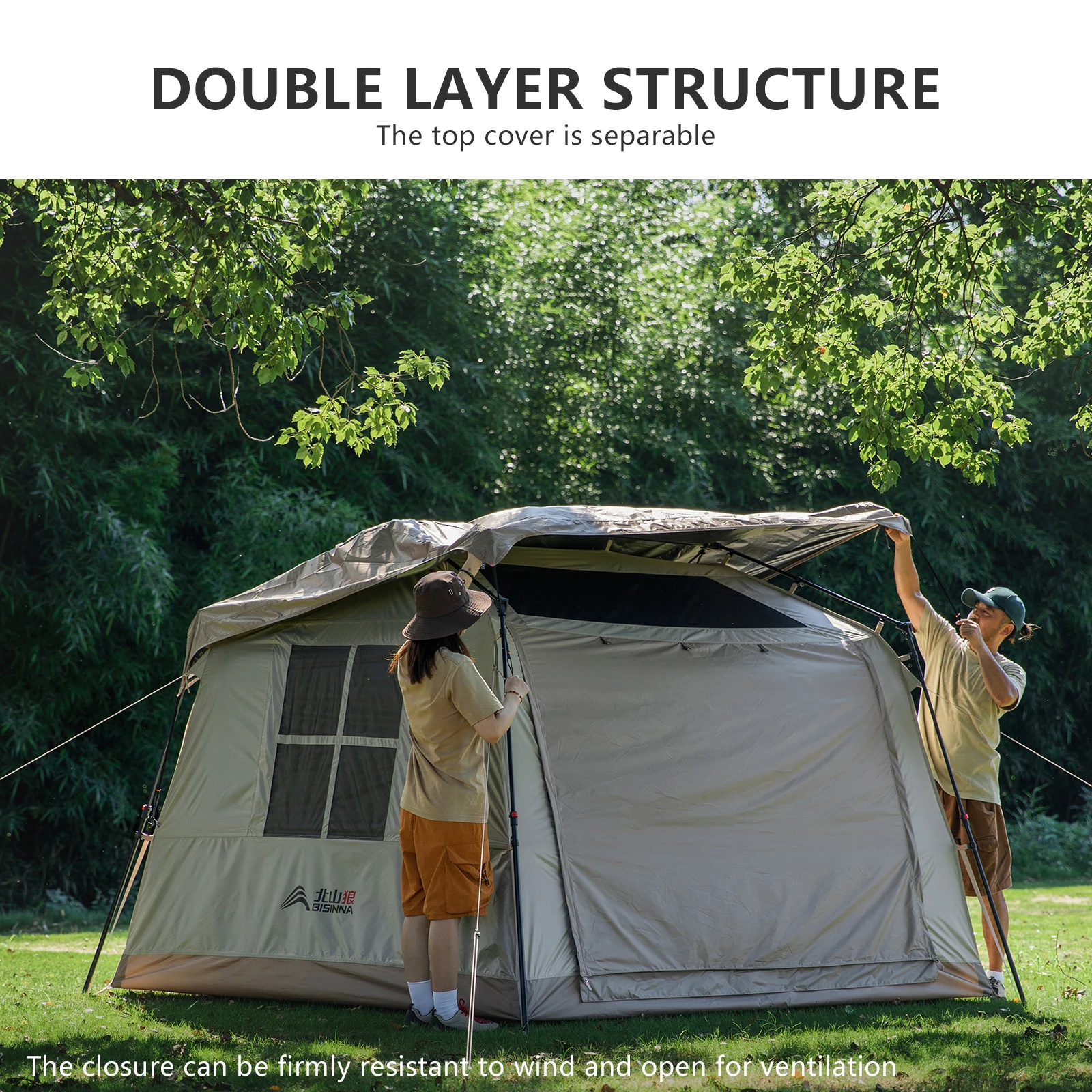 BISINNA One-touch Ridge Type Tent Titanium Glue 3-4 Person Outdoor Automatic Camping Family Tent - Image 5