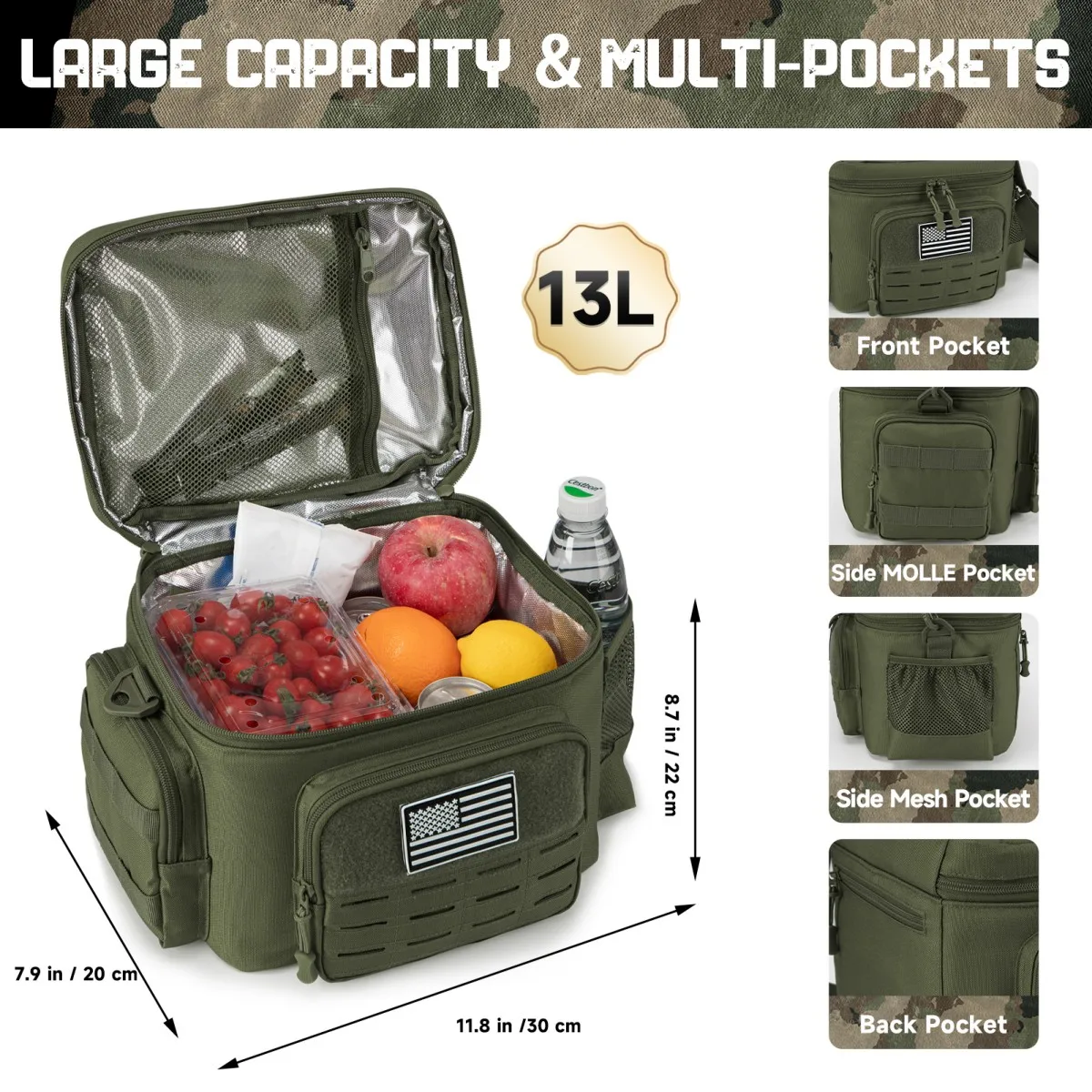 Tactical Lunch Box for Men Outdoor Heavy Duty Lunch Bag Work Leakproof Insulated Durable Thermal Cooler Bag Meal Camping Picnic - Image 2
