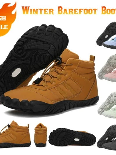 2024 Winter Fur Warm Women Boots Men Waterproof Barefoot Shoes Ankle Boots Outdoor Barefoot Hiking Shoes Warm Winter Botines