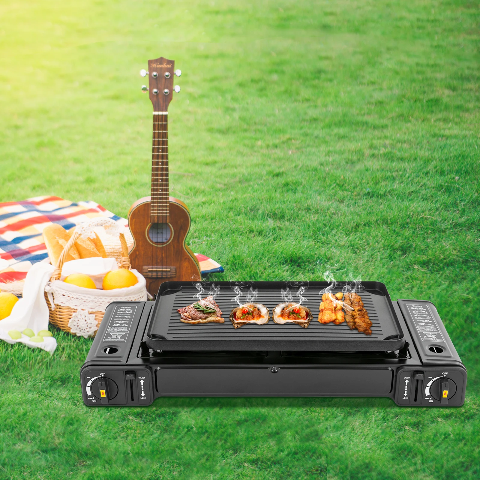 Double Head Barbecue Gas stove with Baking Tray Home Application Home Outdoor - Image 3