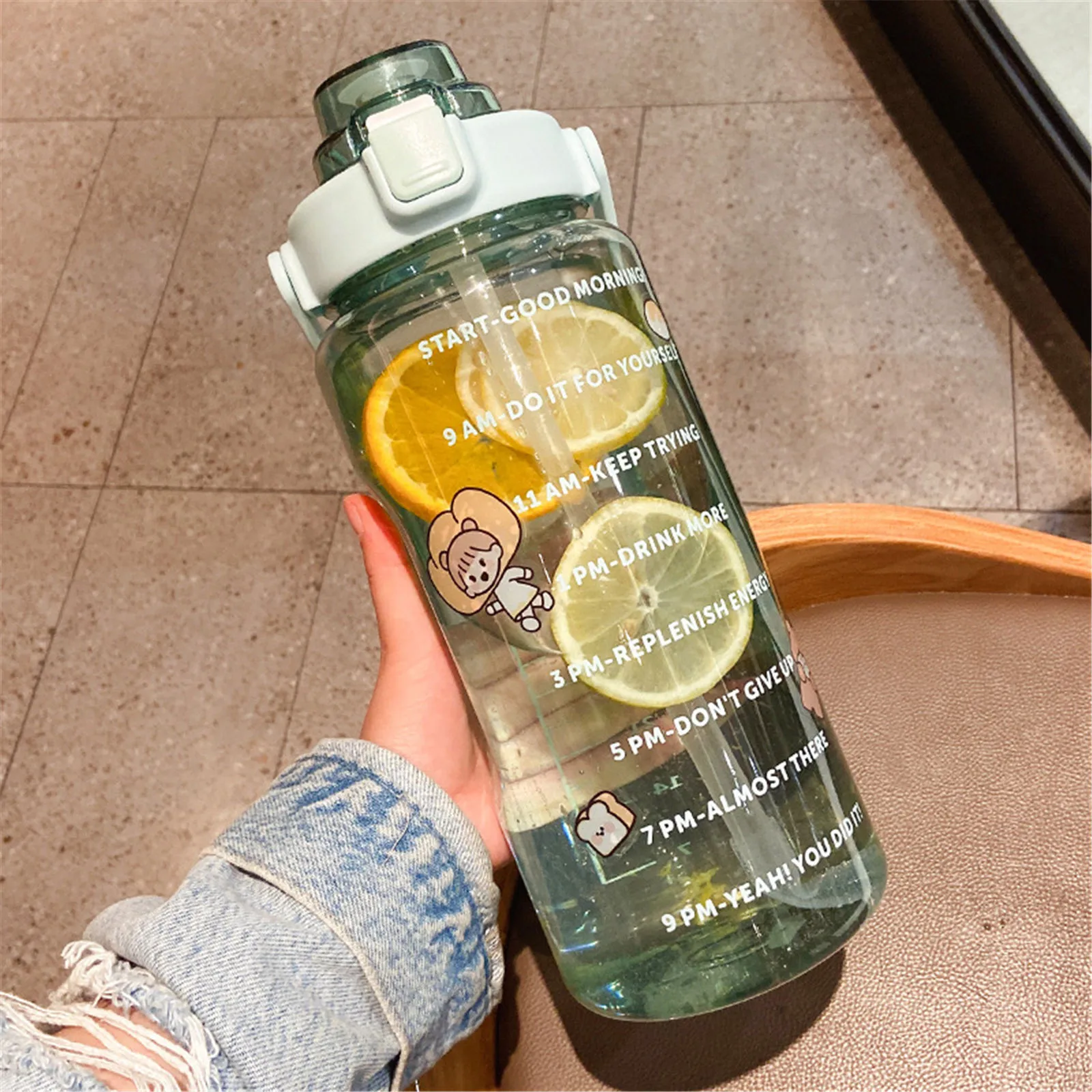 2000ml Large Capacity Sports Water Bottle Portable Water Bottle For Outdoor Commuting Includes Stickers Straw Leak-Proof Design - Image 3