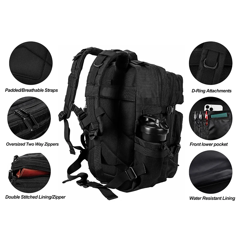 LHI 45L/35L/25L Tactical Backpack for Men and Women Waterproof Athlete Gym Outdoor Bag Travel Hiking Rucksack with Bottle Holder - Image 4