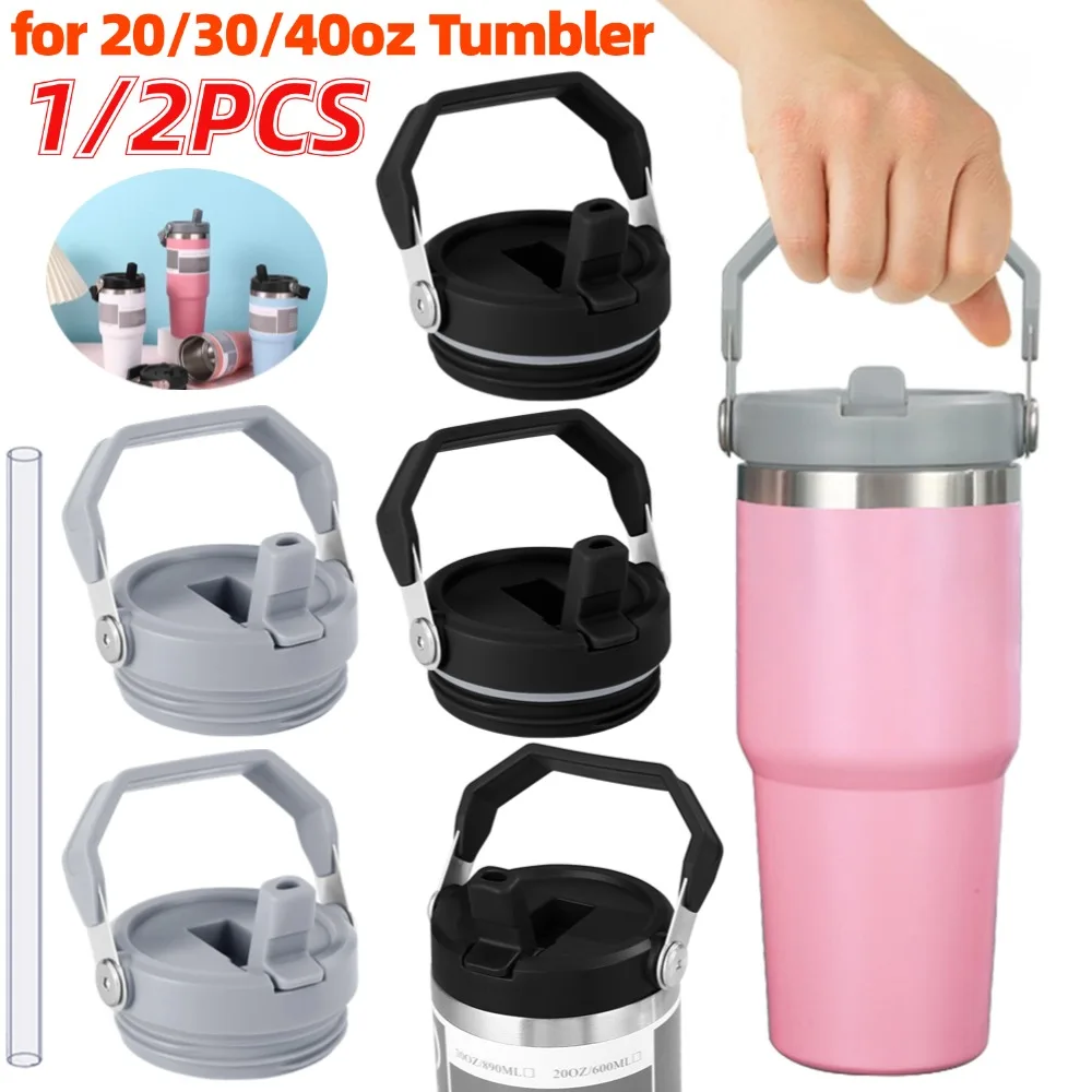 1/2PCS Cup Cap Splash Spill Proof Replaceble Tumbler Flip Straw Lid for Stanley 20/30/40oz Water Bottle Cover Lids with Handle