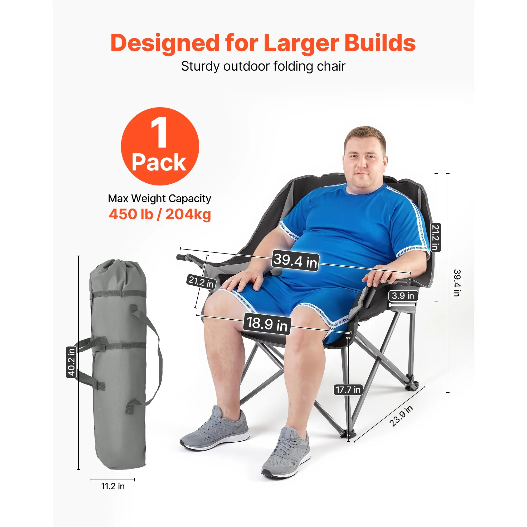 SucceBuy Oversized Camping Chairs 450lbs Heavy Duty Support Portable Padded Folding Camp Chairs w/Carry Bag for Camping Fishing - Image 3