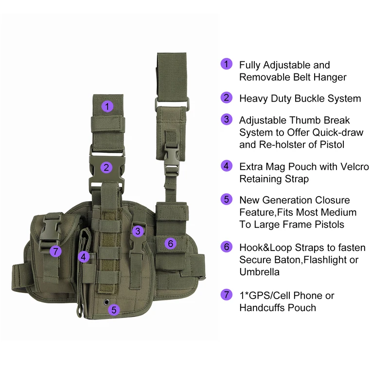 Tactical Leg Gun Holster Outdoor Multi-function Camouflage Bag Tied Leg Pistol Protective Cover Phone Pocket Hunting Gear - Image 4