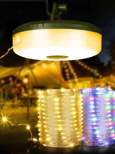 10M Camping String Light Waterproof Warm/RGB Camping Lantern Portable Rechargeable LED Lamp Flashlight Outdoor Camping LED Light