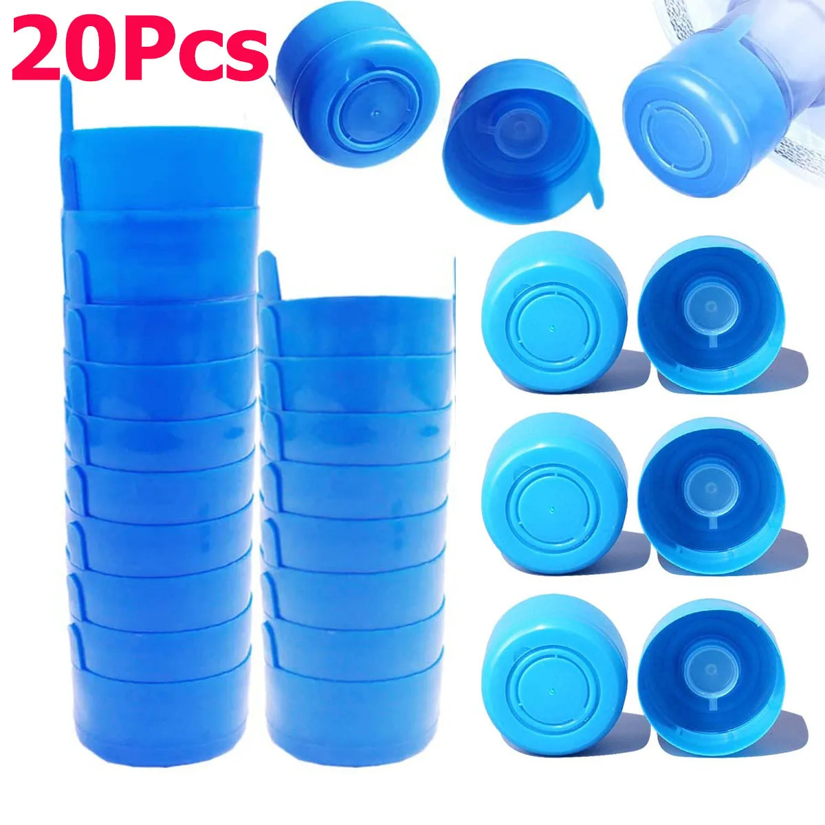 20Pc 55mm Water Bottle Snap Cap Cover Reusable Water Jug Cap Cover Replacement 3-5 Gallon Non-Spill Anti Splash Peel Lid Stopper