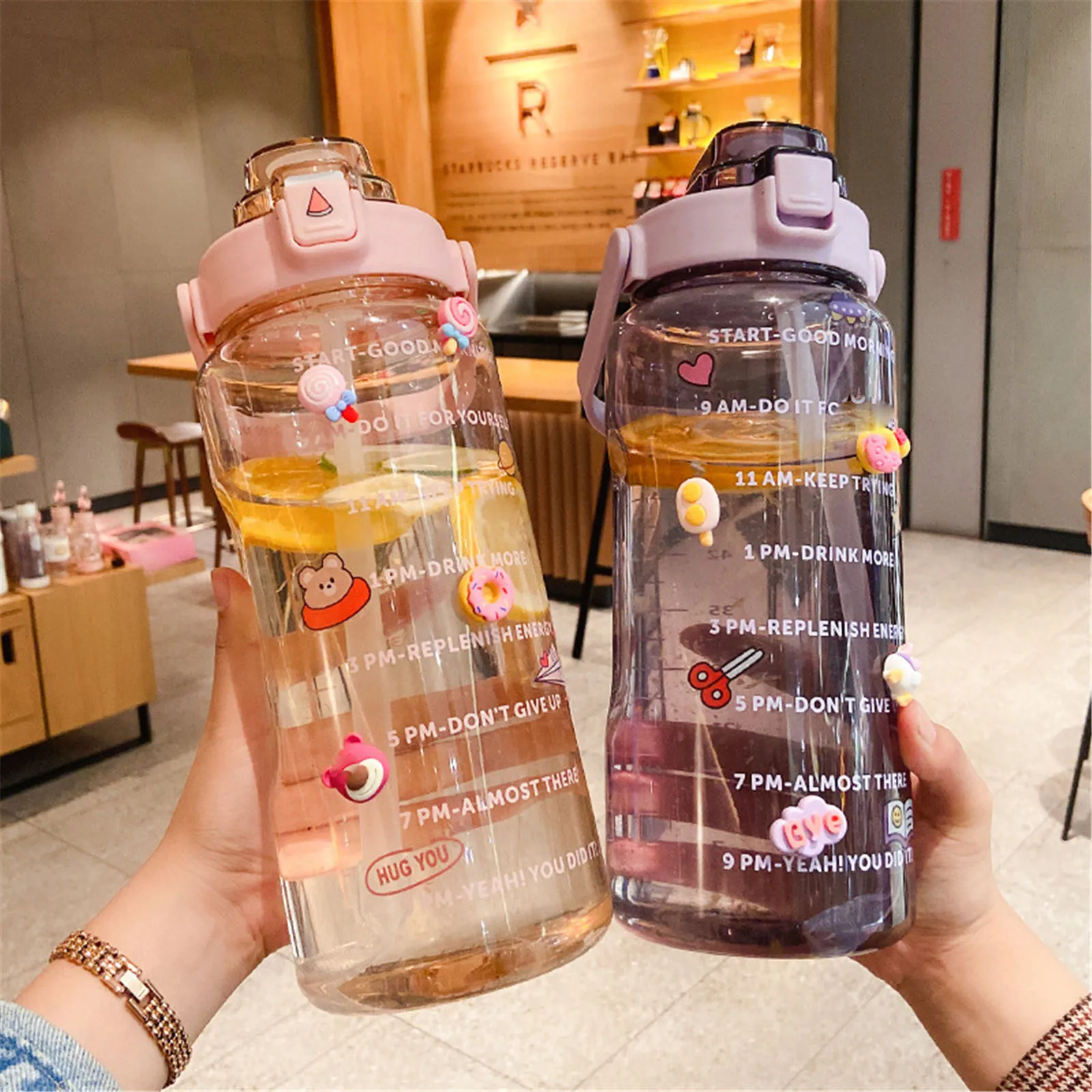 2000ml Large Capacity Sports Water Bottle Portable Water Bottle For Outdoor Commuting Includes Stickers Straw Leak-Proof Design