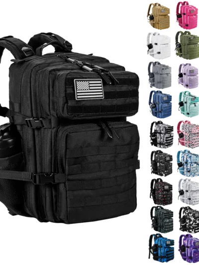 LHI 45L/35L/25L Tactical Backpack for Men and Women Waterproof Athlete Gym Outdoor Bag Travel Hiking Rucksack with Bottle Holder