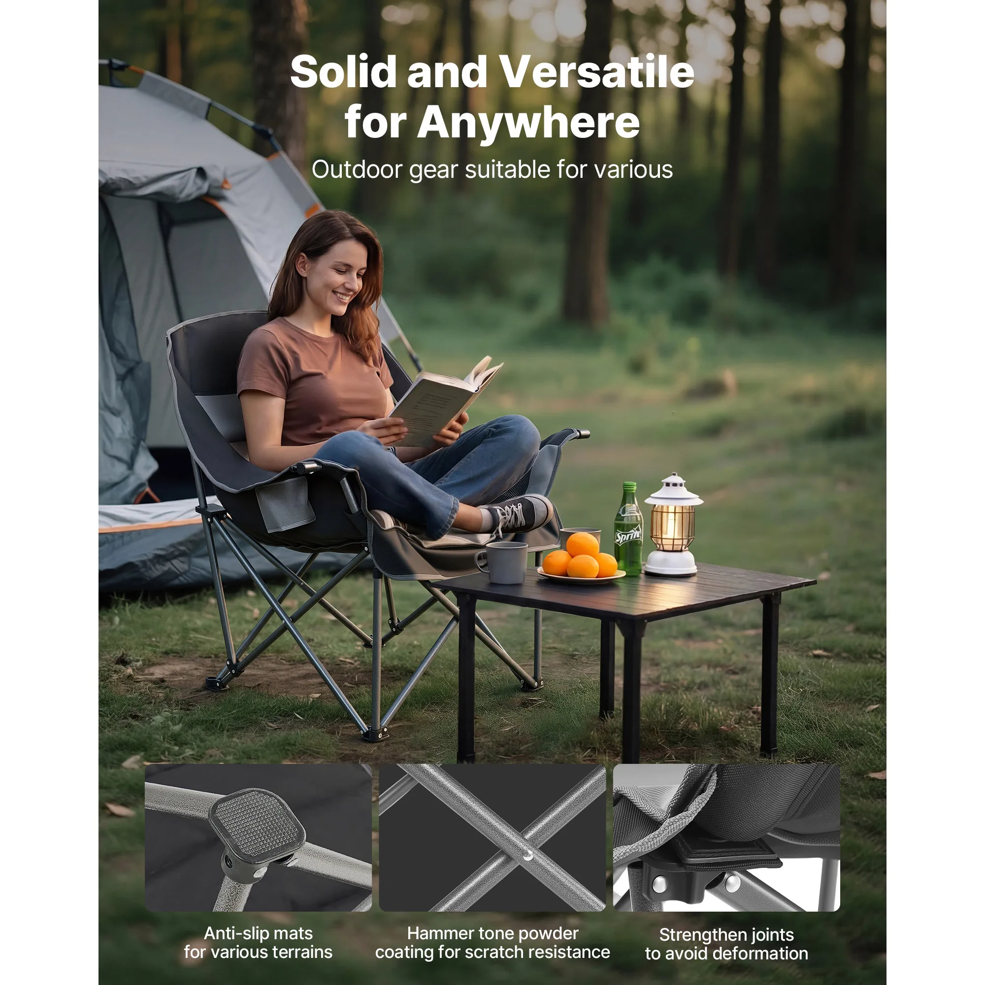 SucceBuy Oversized Camping Chairs 450lbs Heavy Duty Support Portable Padded Folding Camp Chairs w/Carry Bag for Camping Fishing - Image 5