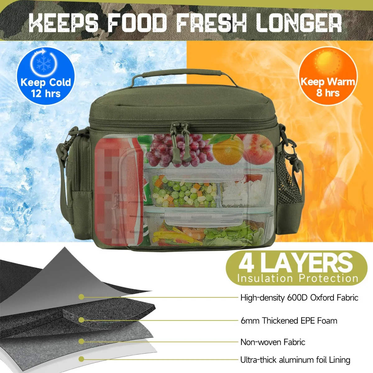 Tactical Lunch Box for Men Outdoor Heavy Duty Lunch Bag Work Leakproof Insulated Durable Thermal Cooler Bag Meal Camping Picnic - Image 4
