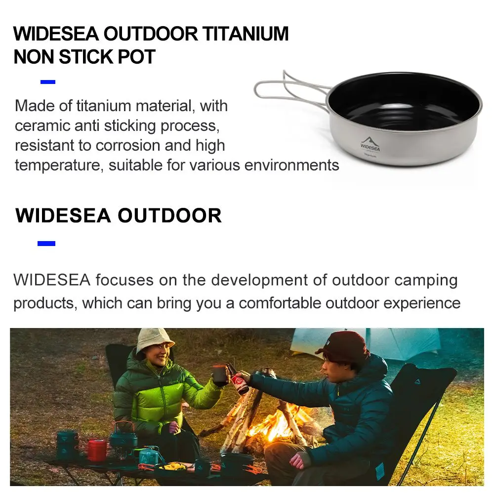 Widesea Camping Tableware Titanium Cookware Set Tourism Cauldron Outdoor Cooking Pot Frying Pan Picnic Kitchen Hiking Trekking - Image 5