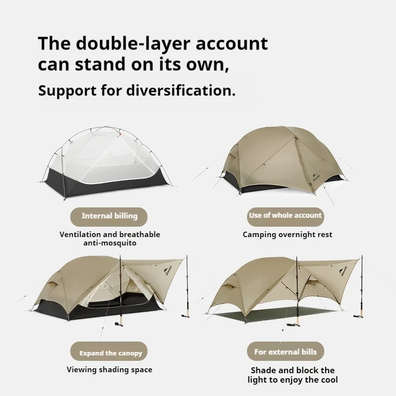 Naturehike Mongar UL Camping Tent 15D Nylon Lightweight 1 or 2 People 3 Seasons Tent Waterproof Portable Outdoor Tent With Mat - Image 2