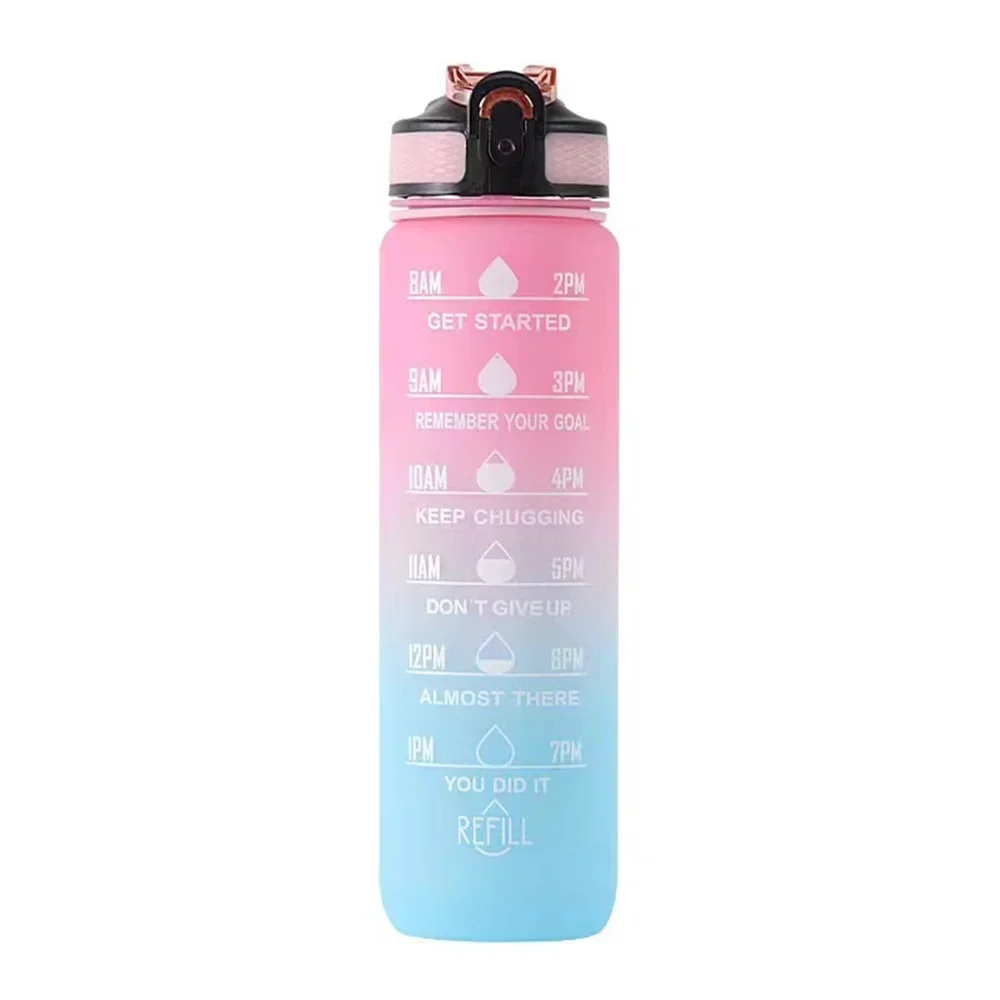 1L Sports Water Bottle With Straw Time Marker Gradient Color Motivational Bottle Leakproof Outdoor Student Drinking Water Cup - Image 7
