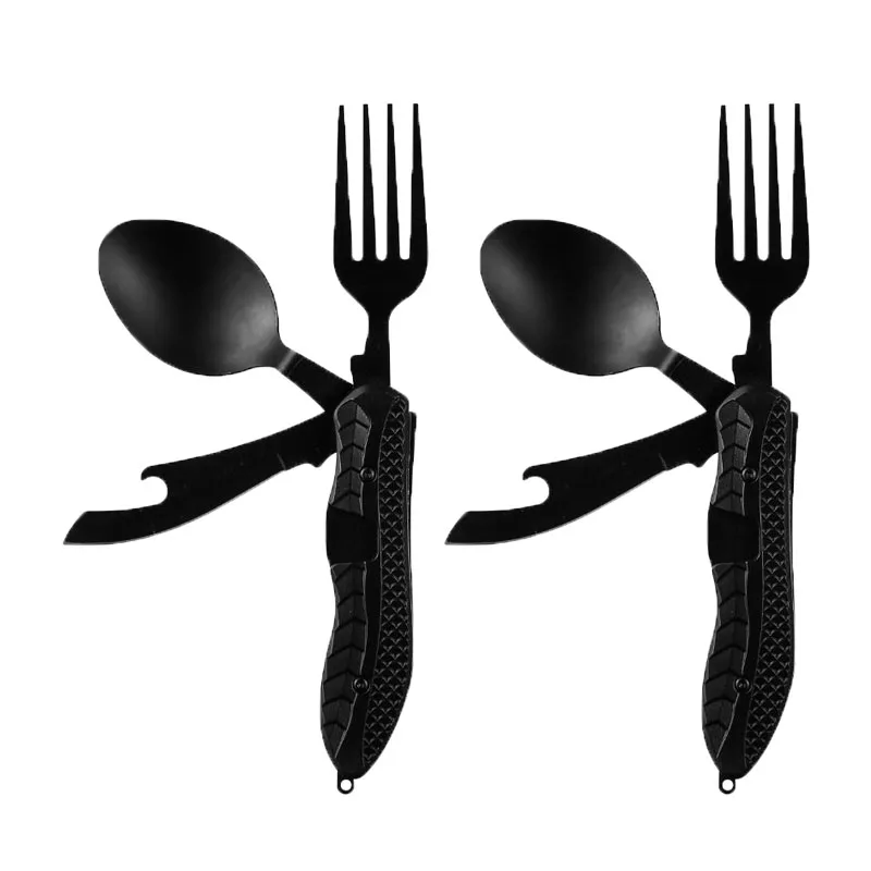 Outdoor Camping Portable Stainless Steel Foldable Spoon Fork Knife Bottle Opener Combo Set Cutlery Home Multitool Tableware - Image 15