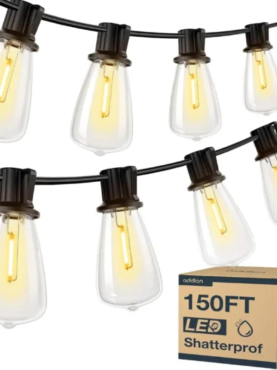 150FT LED Outdoor String Lights Waterproof Patio Lights Shatterproof ST38 Replaceable Bulbs Dimmable Outside Hanging Lights