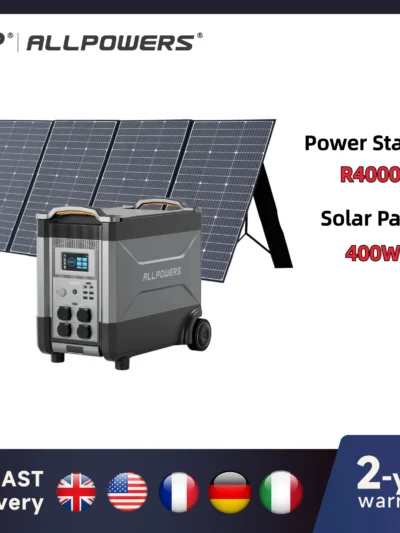 ALLPOWERS Solar Generator R4000 with 400W Solar Panel, 4 X 4000W (6000W Surge) AC Outlets, 3600Wh Portable Power Station