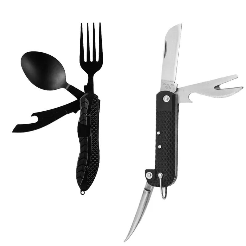 Outdoor Camping Portable Stainless Steel Foldable Spoon Fork Knife Bottle Opener Combo Set Cutlery Home Multitool Tableware - Image 8