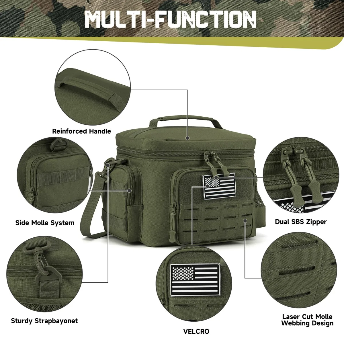 Tactical Lunch Box for Men Outdoor Heavy Duty Lunch Bag Work Leakproof Insulated Durable Thermal Cooler Bag Meal Camping Picnic - Image 3