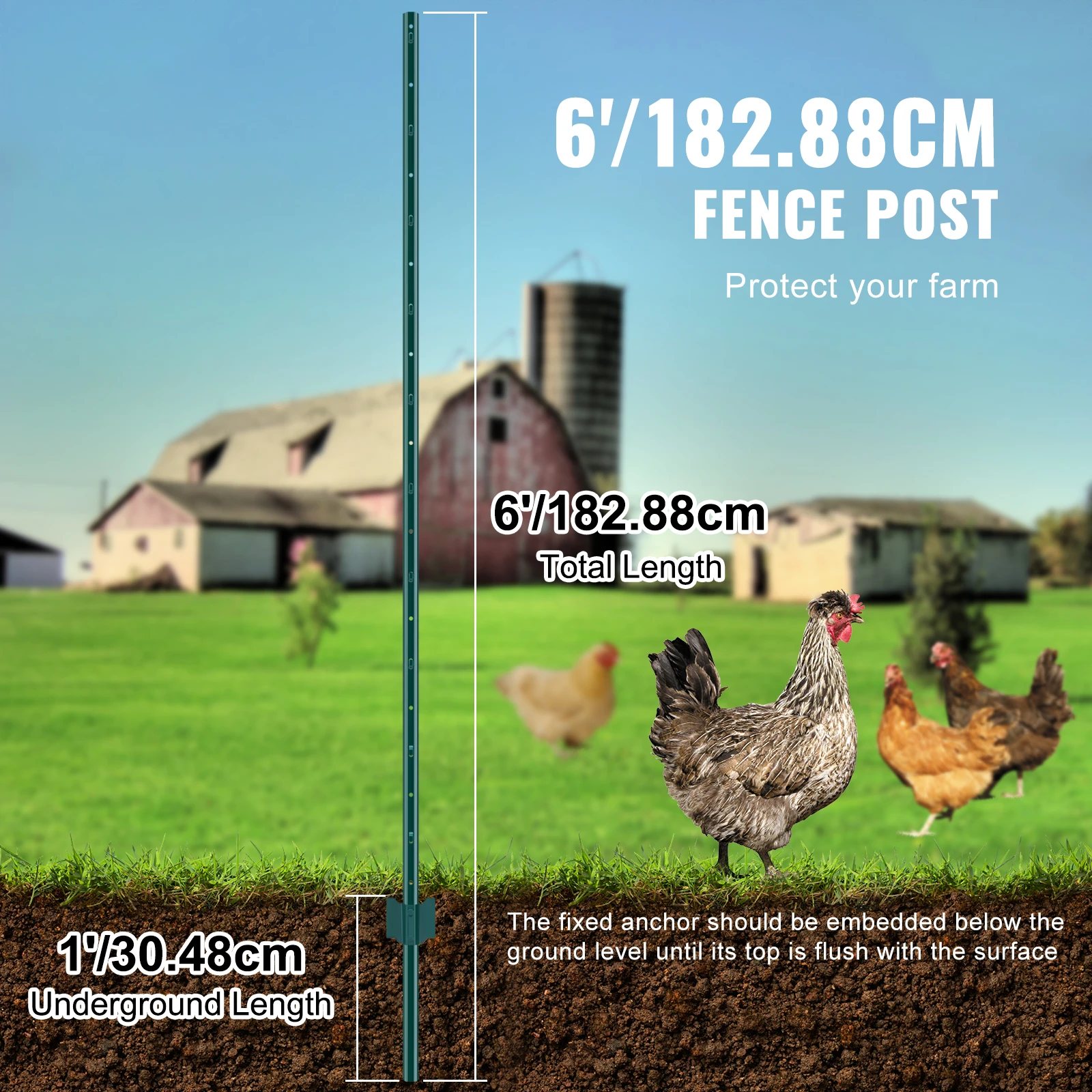 SucceBuy Fence Post T-Post Heavy Duty Metal Fence Post Sturdy Steel Fence Stakes for Garden Yard Lawn Farms Outdoor Wire Fencing - Image 3