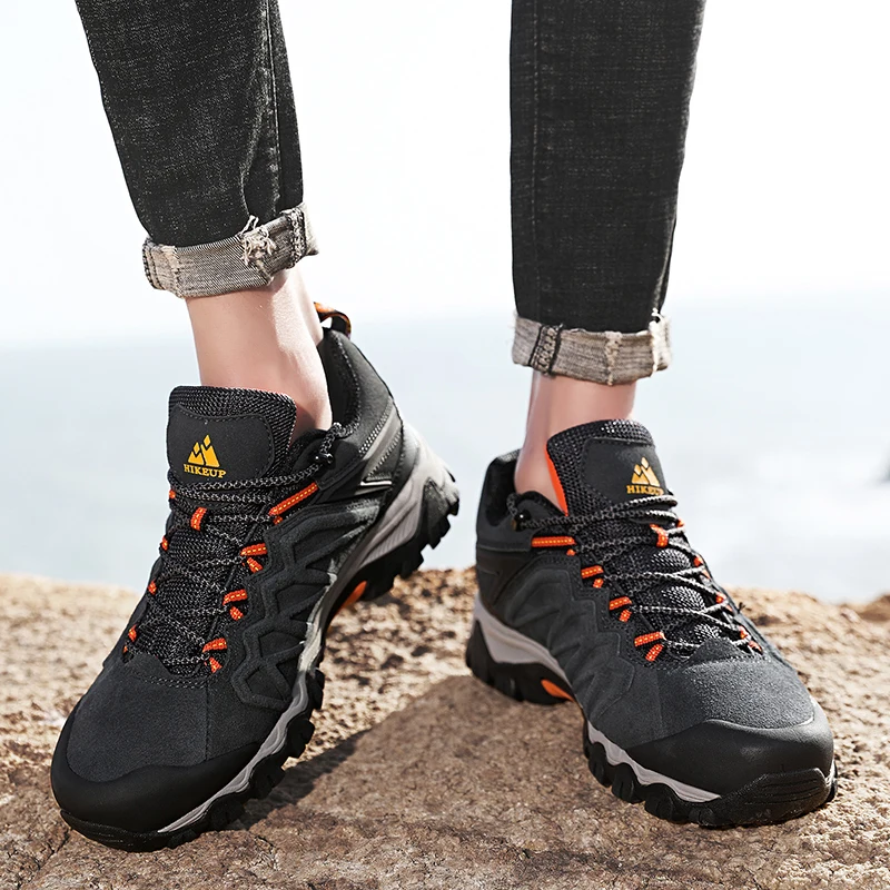 HIKEUP High Quality Leather Hiking Shoes Durable Outdoor Sport Men Trekking Leather Shoes Lace-Up Climbing Hunting Sneakers - Image 5