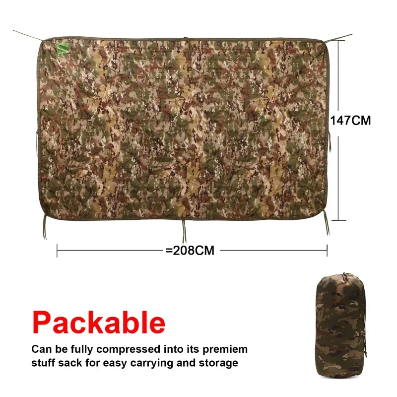 Tactical Army Poncho Liner Camouflage Water Repellent Woobie Quilted Blanket Suitable for Camping, Shooting, Hunting - Image 3