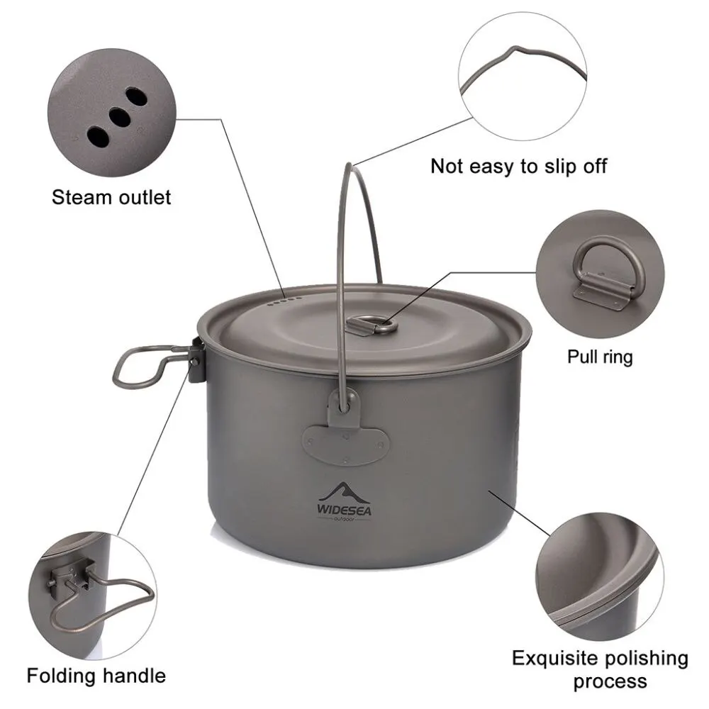 Widesea Camping Tableware Titanium Cookware Set Tourism Cauldron Outdoor Cooking Pot Frying Pan Picnic Kitchen Hiking Trekking - Image 3