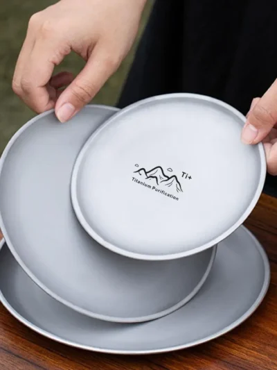 Titanium Camping Plate Multi-Purpose Creative Camping Plate For Barbecue Home Titanium Dinnerware Round Frosted Picnic Gear