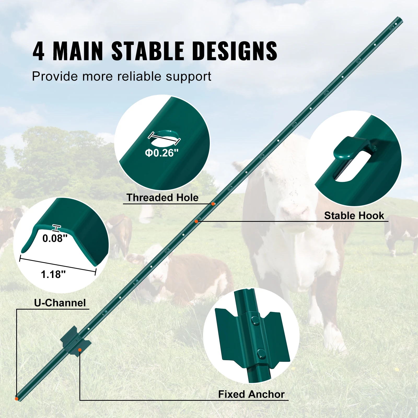 SucceBuy Fence Post T-Post Heavy Duty Metal Fence Post Sturdy Steel Fence Stakes for Garden Yard Lawn Farms Outdoor Wire Fencing - Image 4