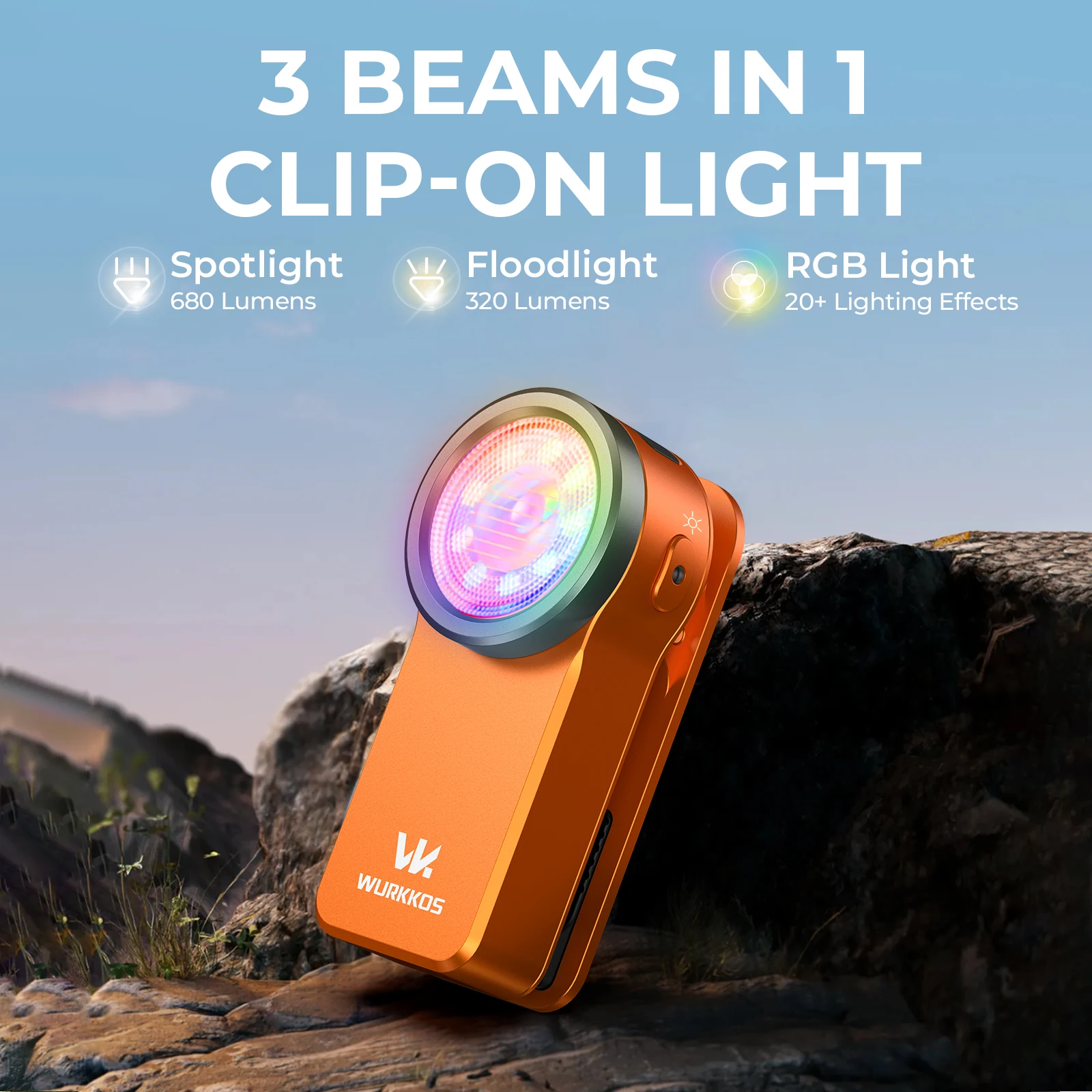 Wurkkos HD03 680LM Mini Clip Light USB Rechargeable Pocket Flashlight Spotlight/Floodlight Portable RGB Torch with Magnet - Image 4