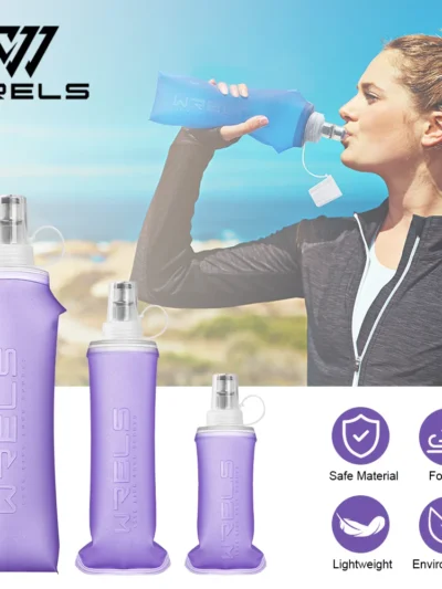 WRELS Soft Water Bottle Collapsible Soft Flask TPU Running Water Bottle Foldable Water Bag BPA-Free Sports Soft Water Flask
