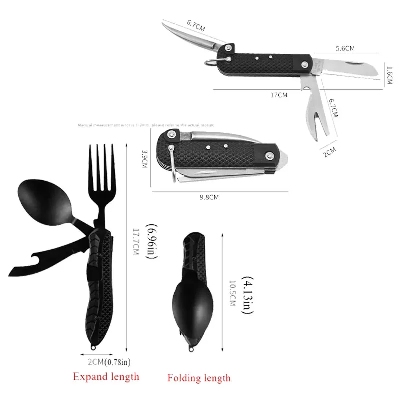 Outdoor Camping Portable Stainless Steel Foldable Spoon Fork Knife Bottle Opener Combo Set Cutlery Home Multitool Tableware - Image 2
