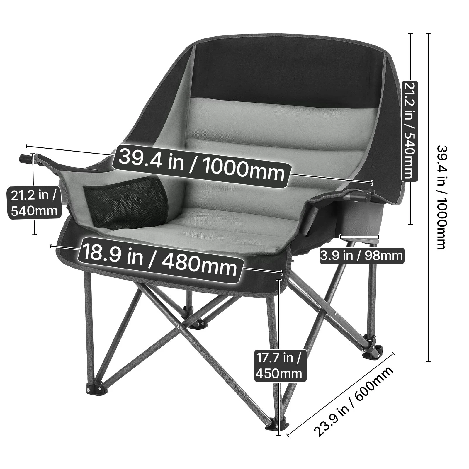 SucceBuy Oversized Camping Chairs 450lbs Heavy Duty Support Portable Padded Folding Camp Chairs w/Carry Bag for Camping Fishing - Image 7