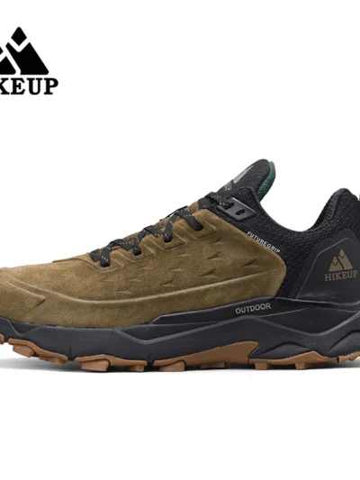 HIKEUP Hiking Shoes for Men Outdoor Sports Camping Hunting Walking Shoe Suede Genuine Leather Breathable Sneaker Non-slip