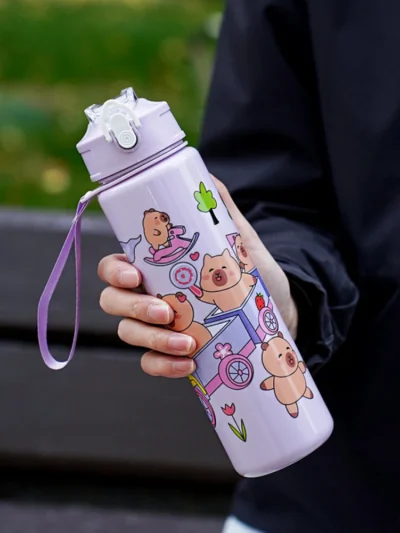 700ml Capybara Cute Water Cup with Straw & Handle Sports Water Bottle Large Capacity Travel Water Cup for Outdoor Activities